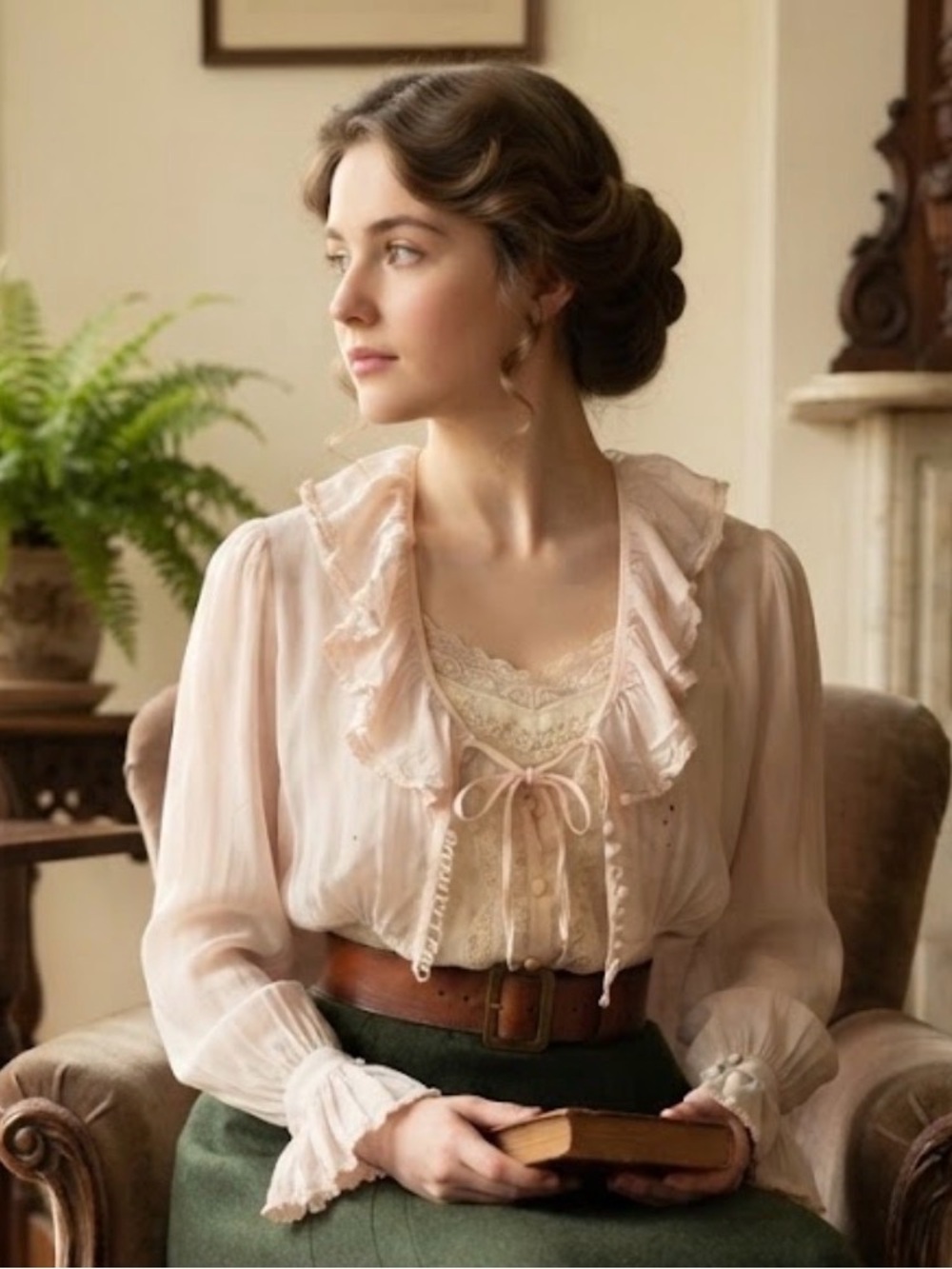 Antique Edwardian Pale Pink Silk Chiffon Ruffled Blouse Jacket Peplum